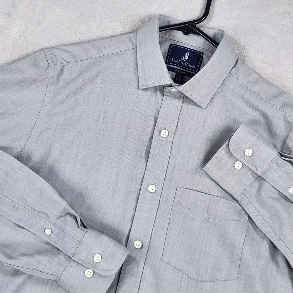 Wool & Prince Mens Small Gray 100% Wool Long Sleeve Regular Fit Button Up Shirt